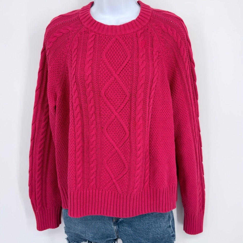 GAP Classic Cable Knit Fisherman Sweater Cable Knit Red Women XL Cotton Pullover